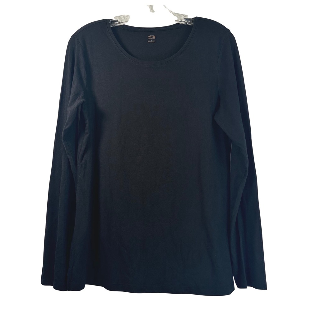 Apt 9 Essentials Womens Large Black Long Sleeve Scoop Neck Modal Blend Top Tee